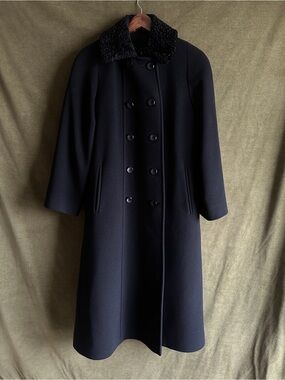 Vintage 90% Wool 10% Cashmere Double-Breasted Black Pea Coat